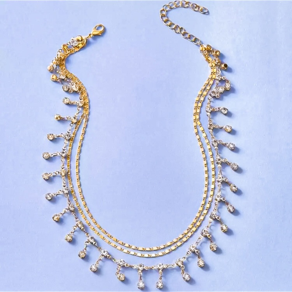 ⚜️[𝟯/$𝟭𝟴]⚜️3 Layered Gold Crystal Choker NEW - Picture 7 of 9